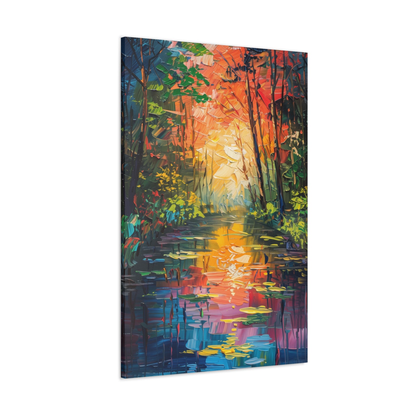 Lake in a Autumn Forest - Claude Monet Style Digital Print Canvas Gallery Wraps