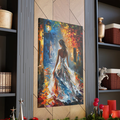 Bride walking in the streets - Leonid Afremov Style Digital Print Canvas Gallery Wraps