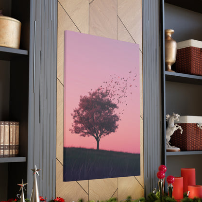 Tree in a Purple Sunset Digital Illustration Canvas Gallery Wraps