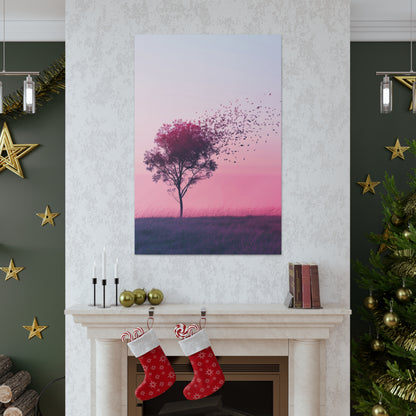 Tree in a Purple Sunset Digital Illustration Canvas Gallery Wraps