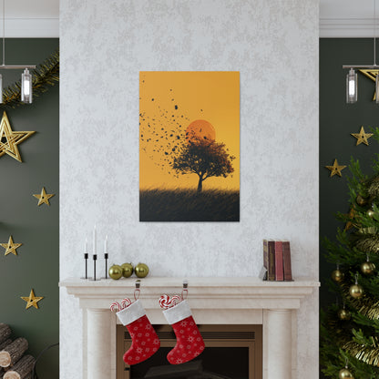 Leafless Tree in a Golden Sunset Digital Illustration Canvas Gallery Wraps