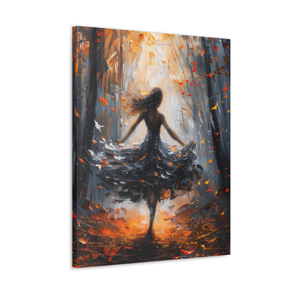 girl dancing in Autumn Forest Digital Oil Painting Print Canvas Gallery Wraps