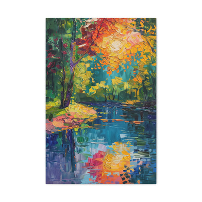 River in a Autumn Forest - Claude Monet Style Digital Print Canvas Gallery Wraps