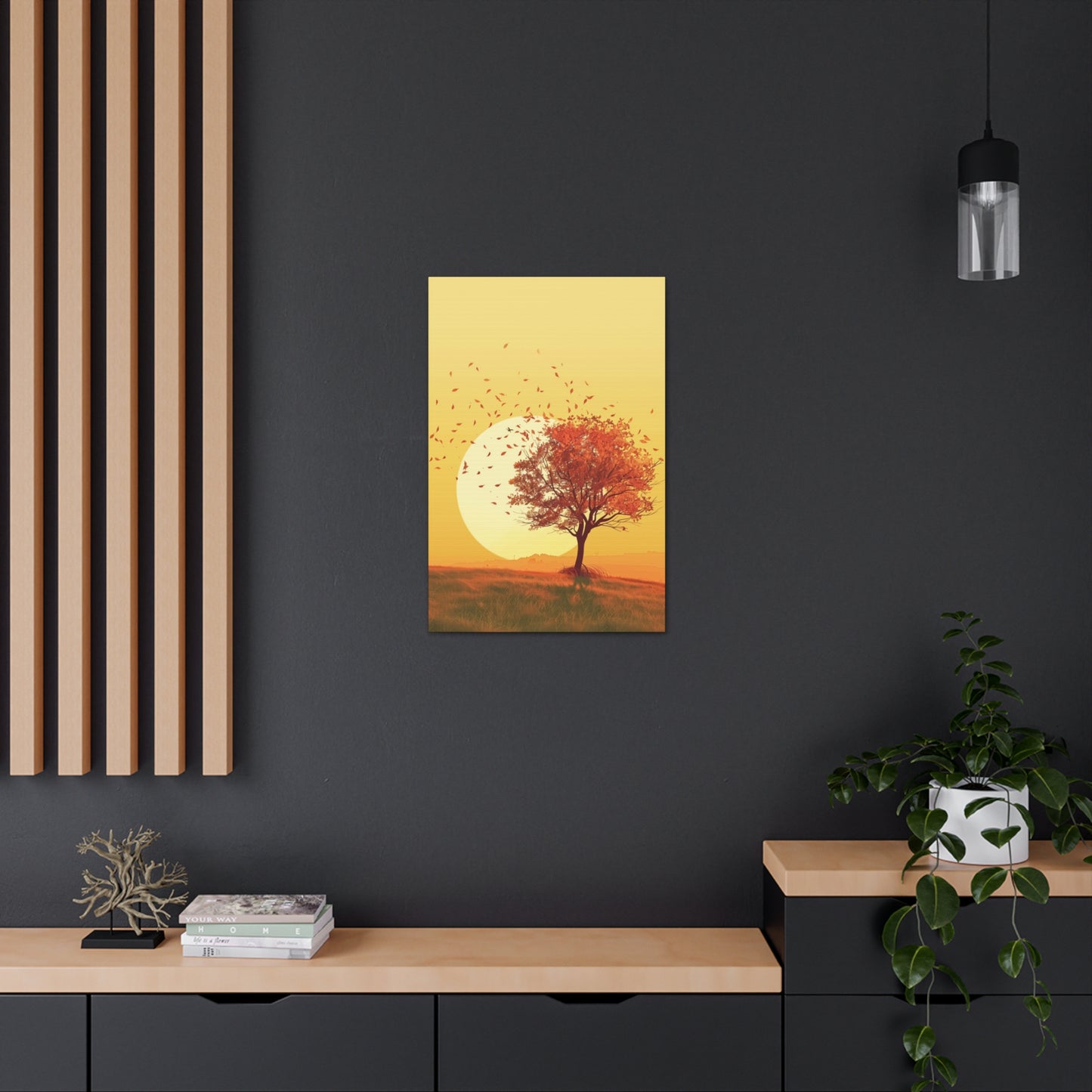 Red Tree in a Golden Sunset Digital Illustration Canvas Gallery Wraps