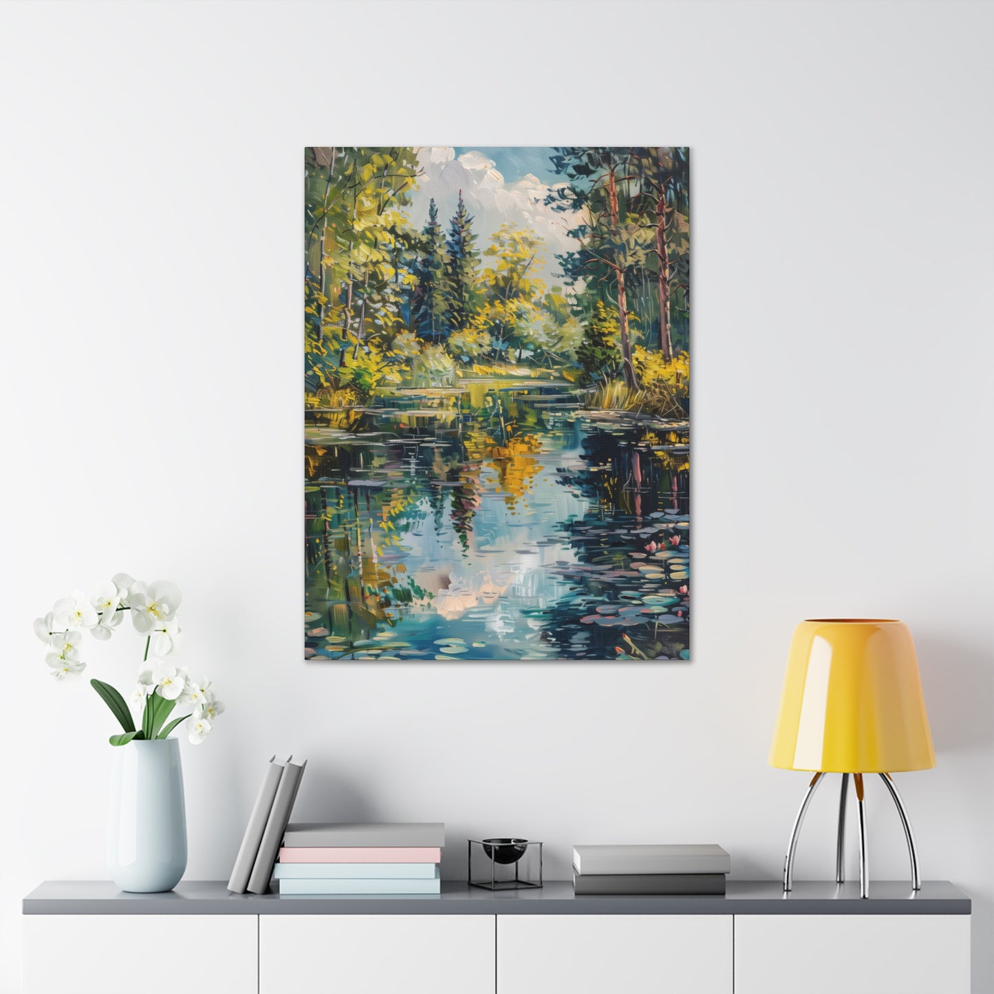 Pond in a Forest - Claude Monet Style Digital Print Canvas Gallery Wraps