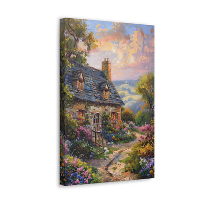 rich countryside house with garden in medieval times Digital Oil Painting Print Canvas Gallery Wraps