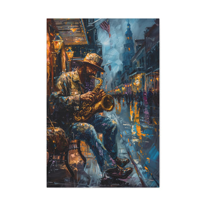 Man Playing Horn on the Street - Rembrandt Style Digital Oil Painting Canvas Gallery Wraps