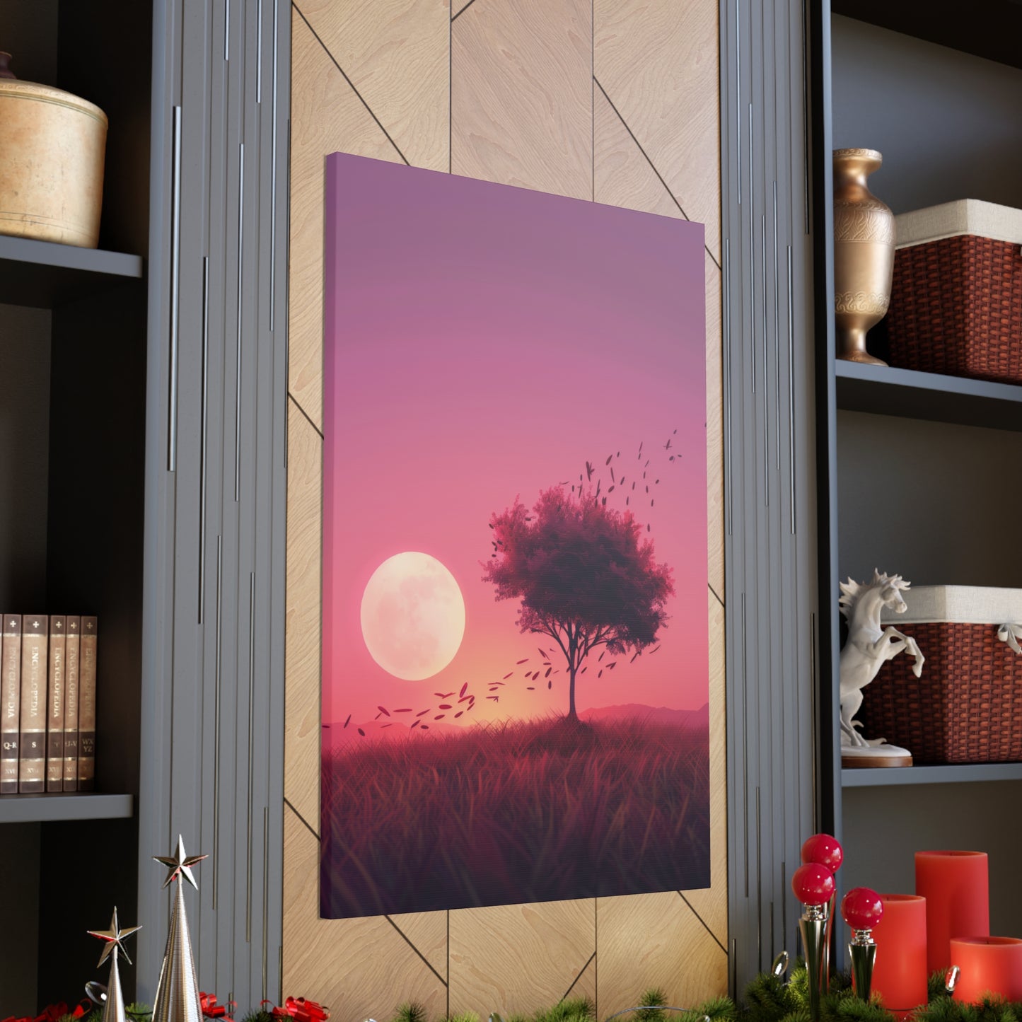 Tree in a Purple Sunset Digital Illustration Canvas Gallery Wraps