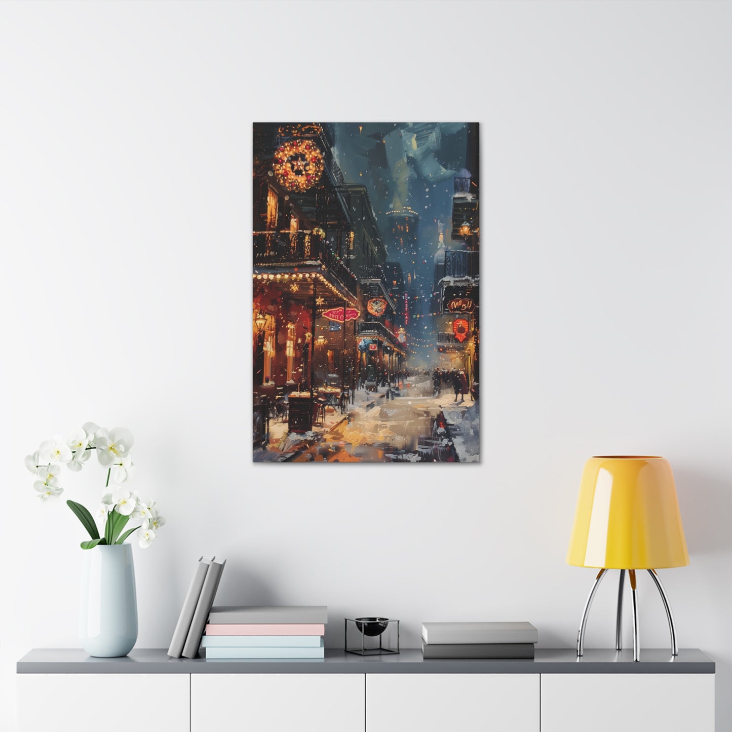 Christmas Time Downtown Street Corner - Rembrandt Style Digital Oil Painting Canvas Gallery Wraps