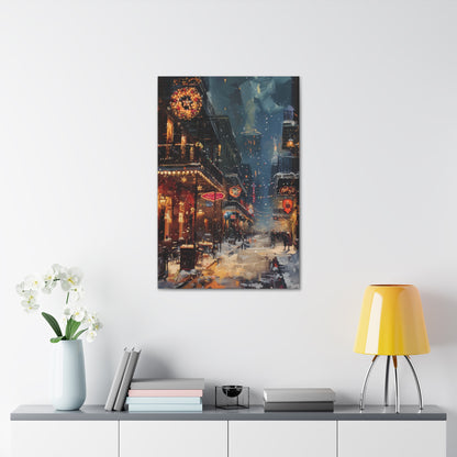 Christmas Time Downtown Street Corner - Rembrandt Style Digital Oil Painting Canvas Gallery Wraps