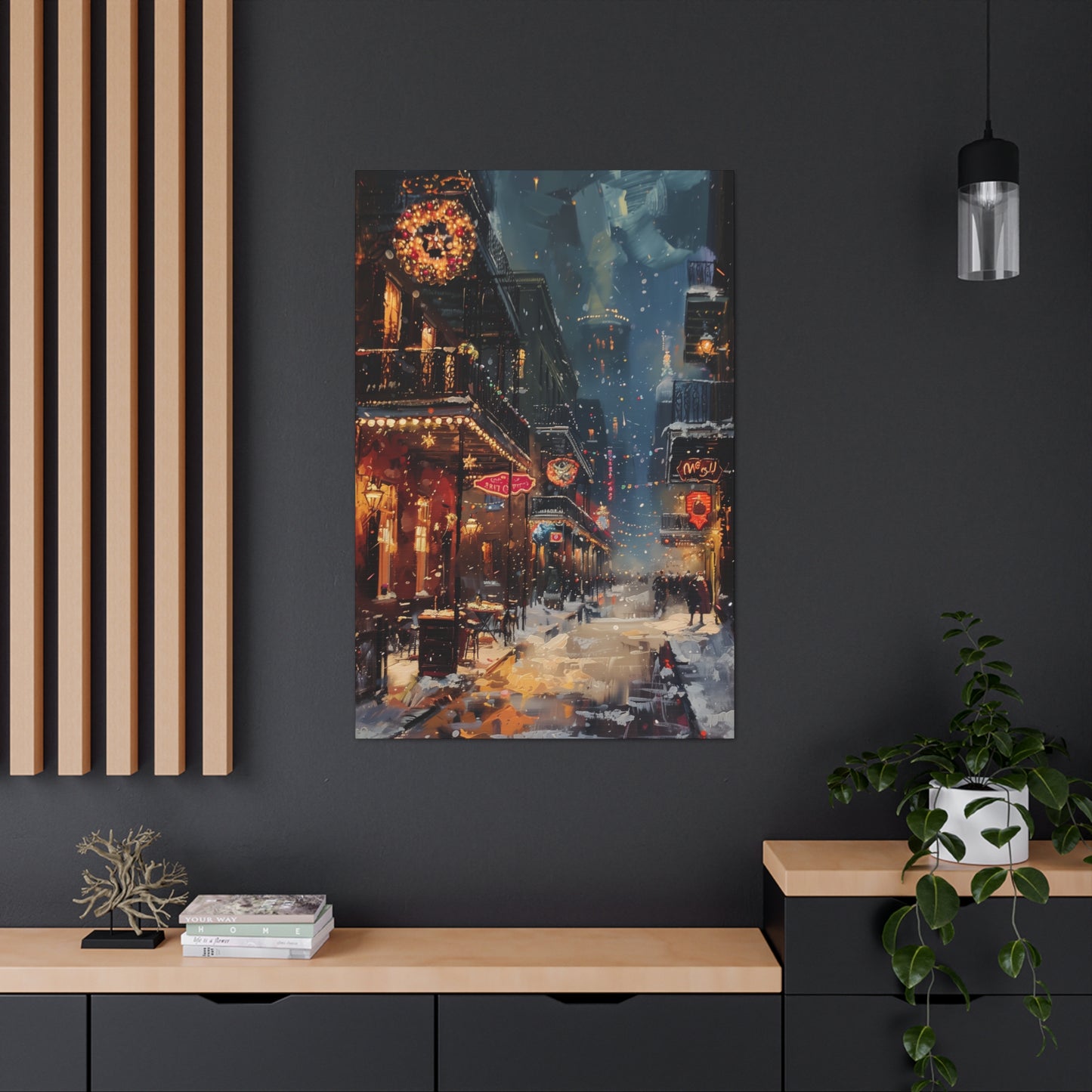 Christmas Time Downtown Street Corner - Rembrandt Style Digital Oil Painting Canvas Gallery Wraps