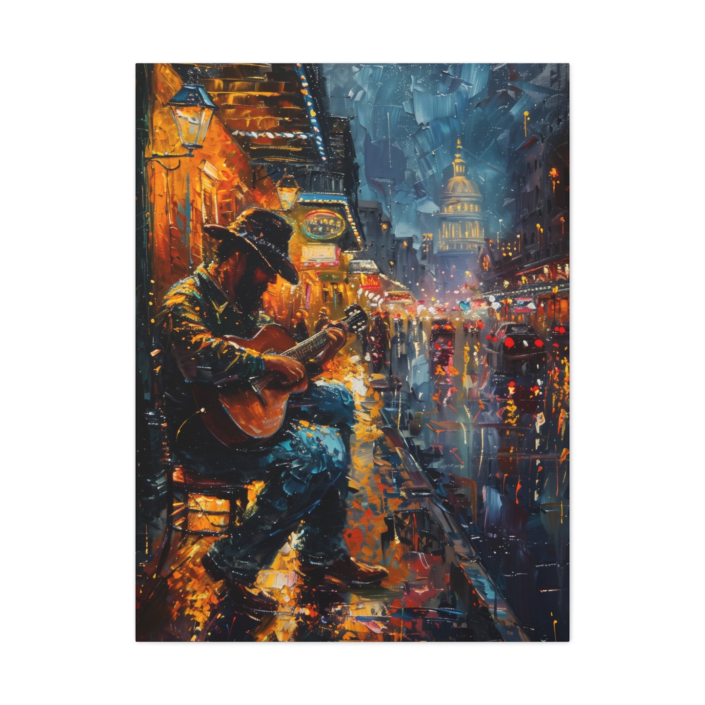 Man Playing Guitar on the Street - Rembrandt Style Digital Oil Painting Canvas Gallery Wraps