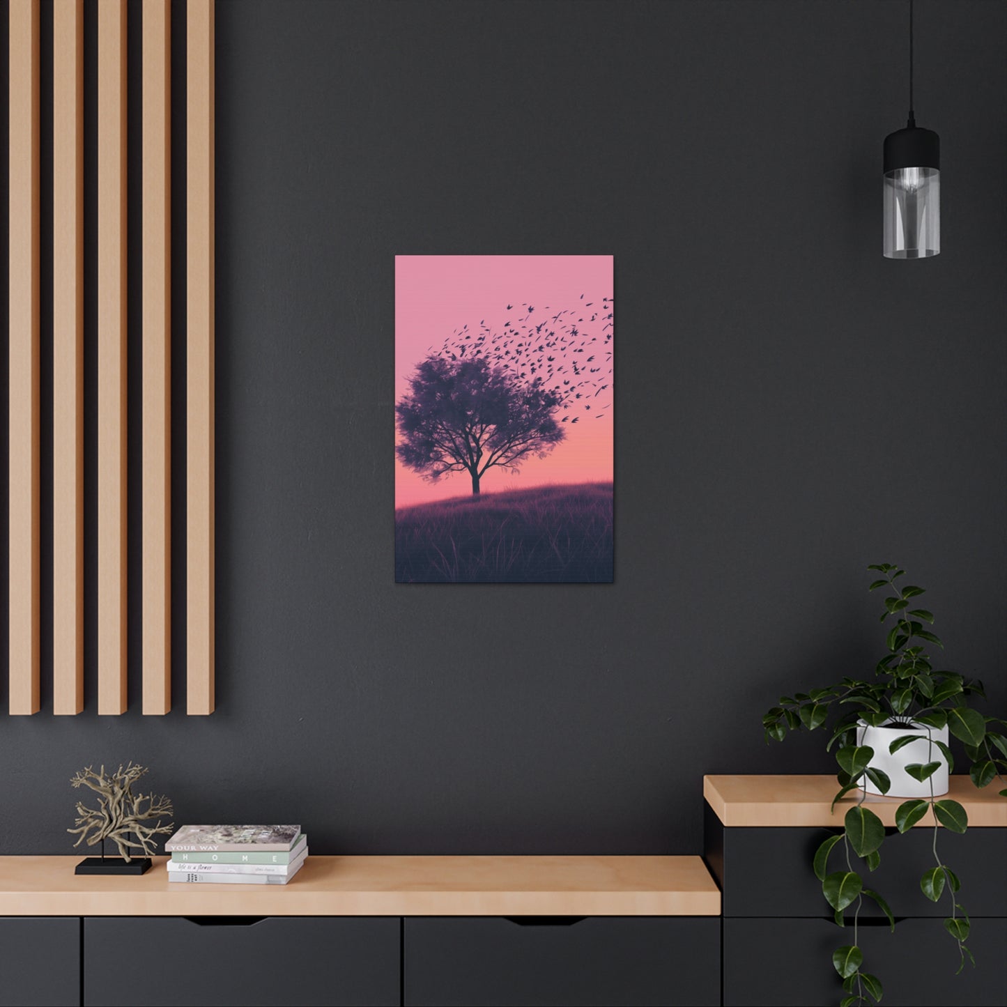 Tree in a Purple Sunset Digital Illustration Canvas Gallery Wraps