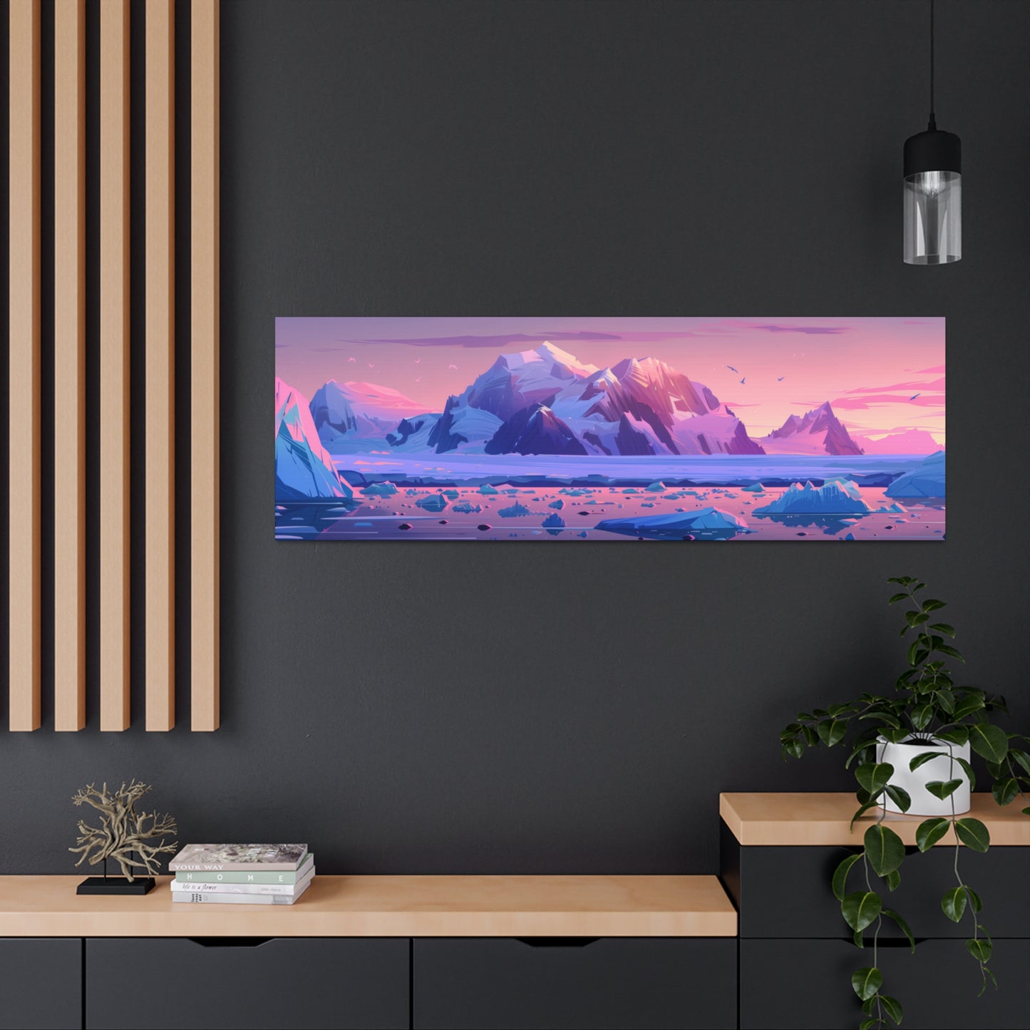 Sunset in Antarctica - Landscape Illustration Panorama Canvas Gallery Wraps