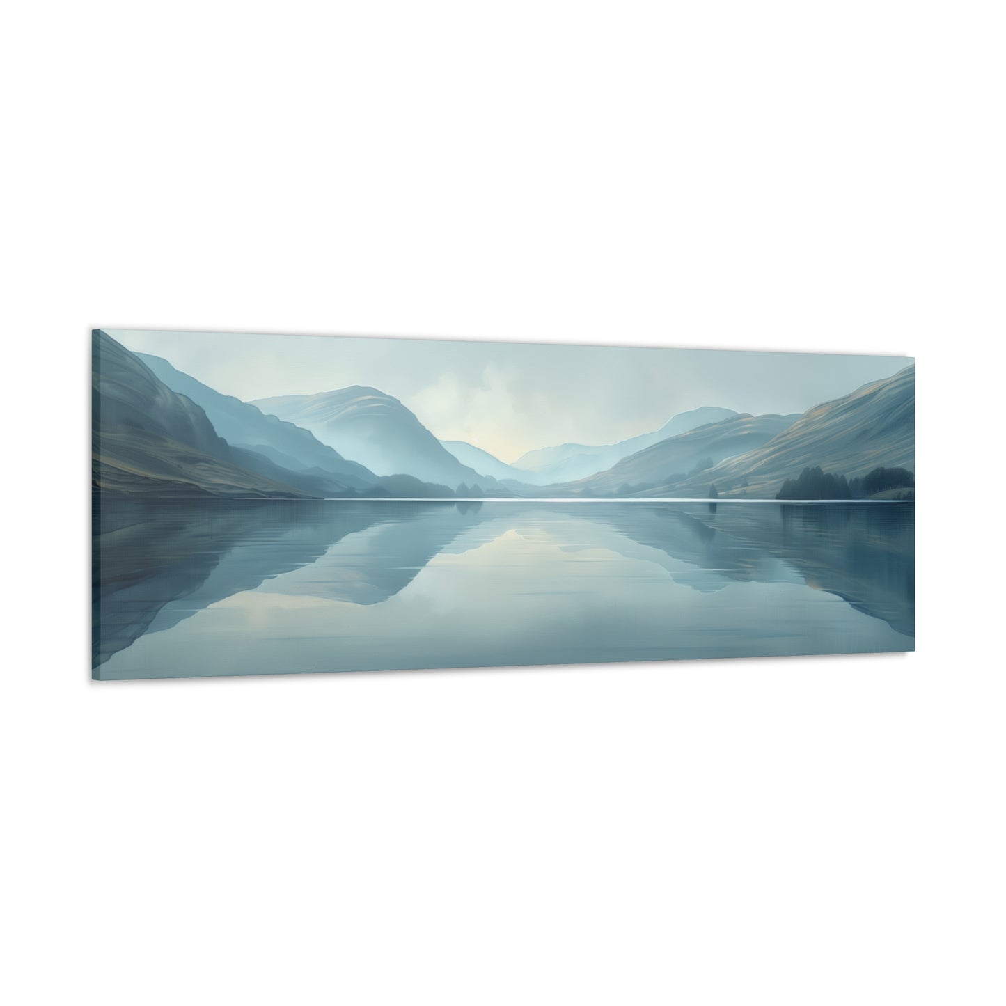 Lake Landscape with Mountains - Morning Mist Panorama Canvas Gallery Wraps