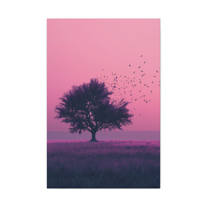 Tree in a Purple Sunset Digital Illustration Canvas Gallery Wraps