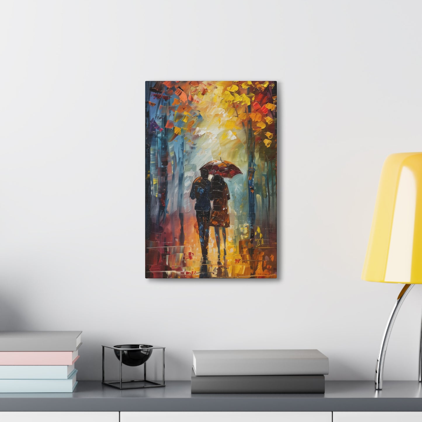 Couple Walking in the Street with Umbrella - Leonid Afremov Style Digital Oil Painting Canvas Gallery Wraps