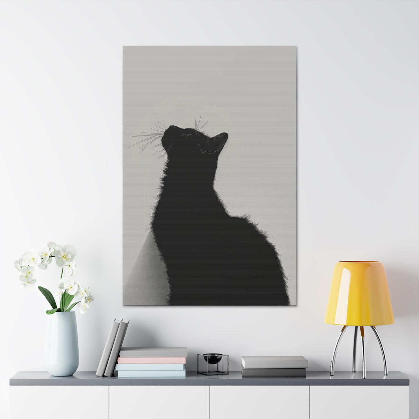 Black Cat Looking Up Digital Illustration Canvas Gallery Wraps