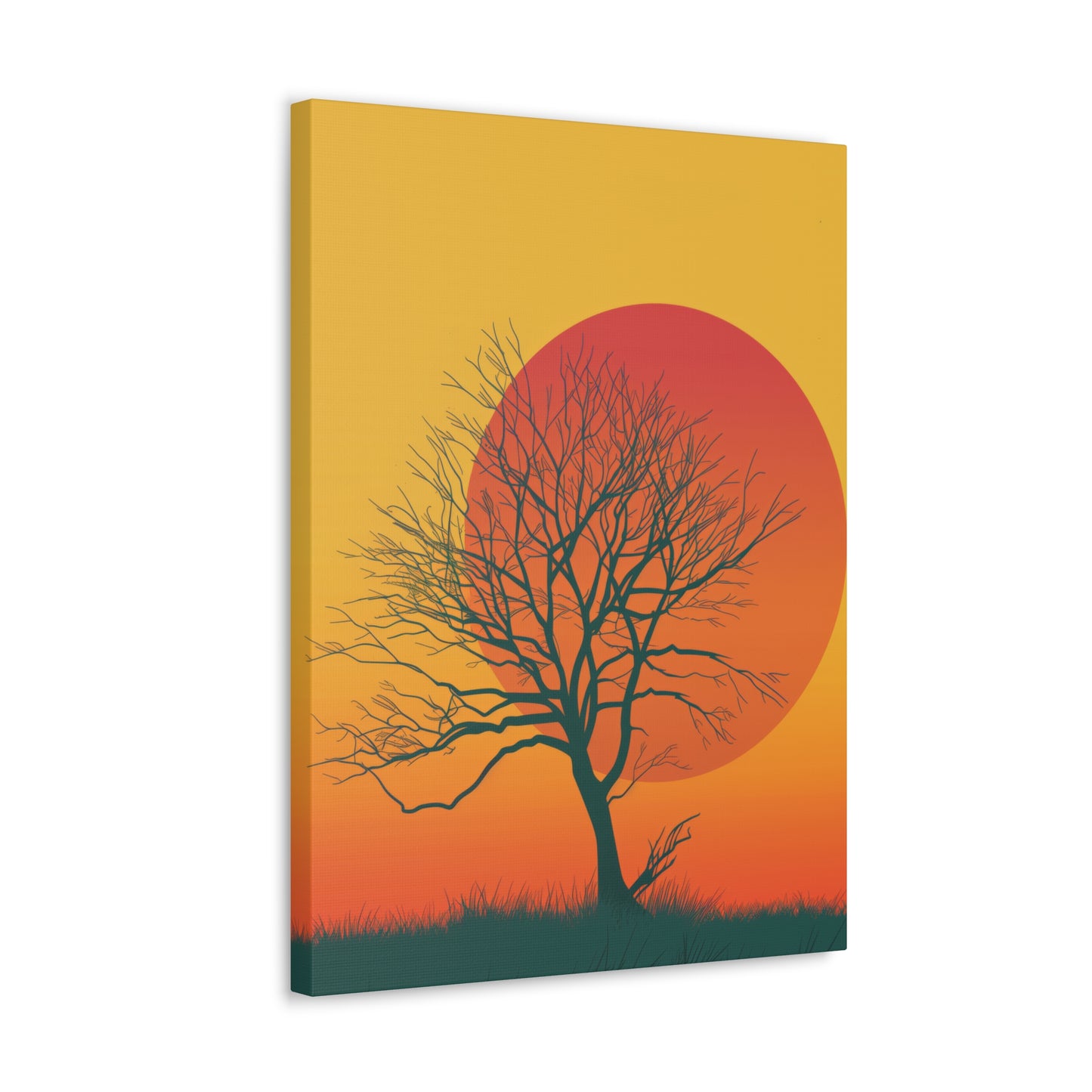 leafless tree in a Golden Sunset Digital Illustration Canvas Gallery Wraps