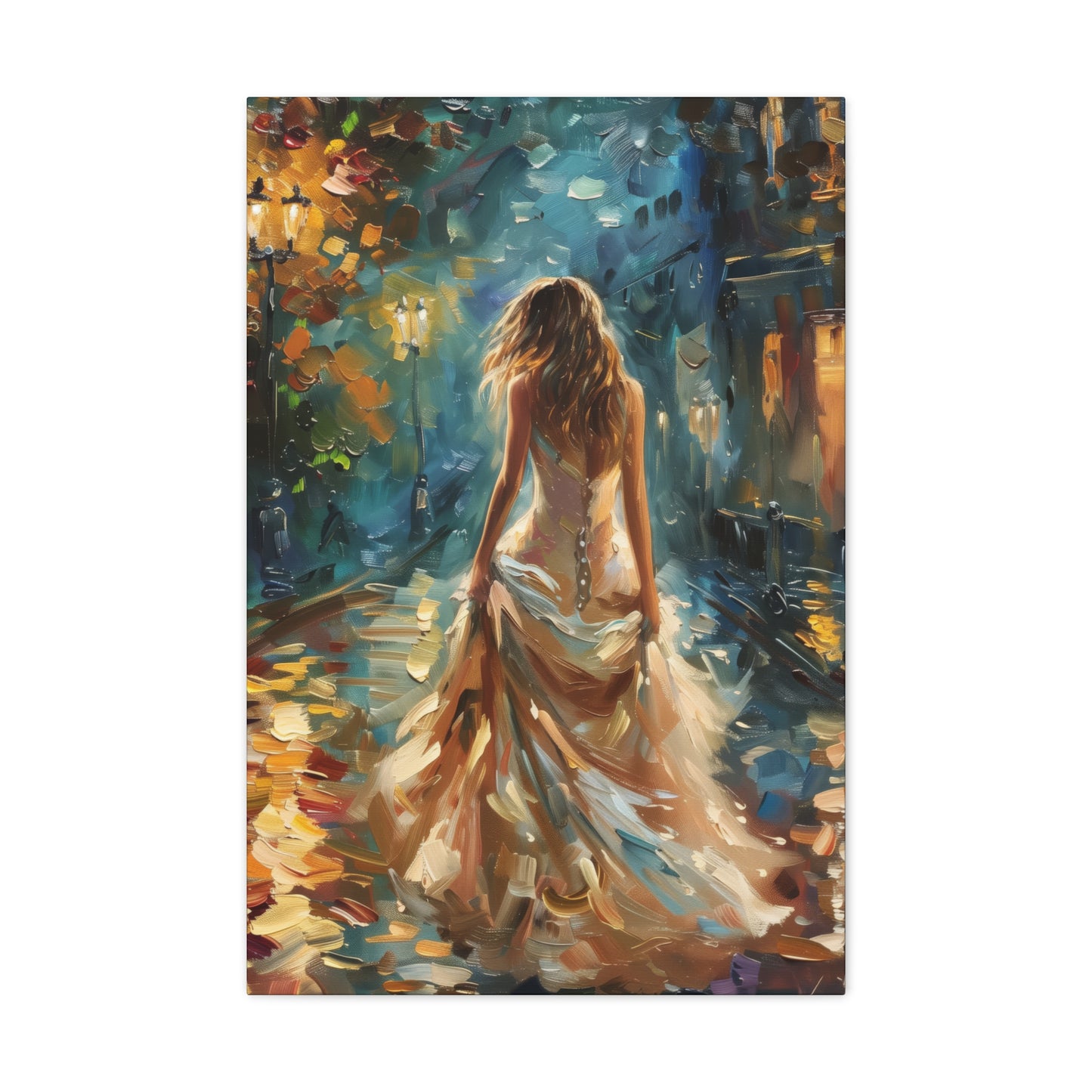 bride walking in the street - Leonid Afremov Style Digital Print Canvas Gallery Wraps