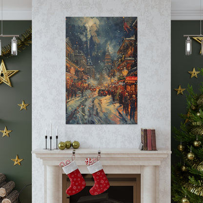 Christmas Street Corner in Downtown - Rembrandt Style Digital Oil Painting Canvas Gallery Wraps