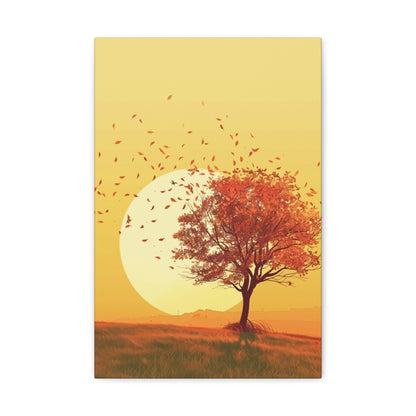 Red Tree in a Golden Sunset Digital Illustration Canvas Gallery Wraps