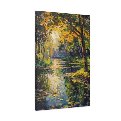 River in a Forest - Claude Monet Style Digital Print Canvas Gallery Wraps