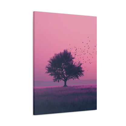 Tree in a Purple Sunset Digital Illustration Canvas Gallery Wraps