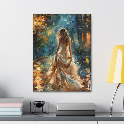 bride walking in the street - Leonid Afremov Style Digital Print Canvas Gallery Wraps