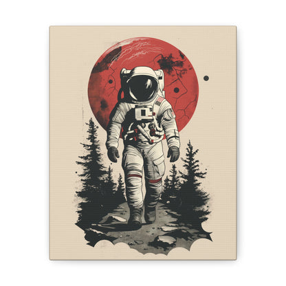 Cosmic Journey: Astronaut Walking  - Digital Illustration Canvas Gallery Wrap