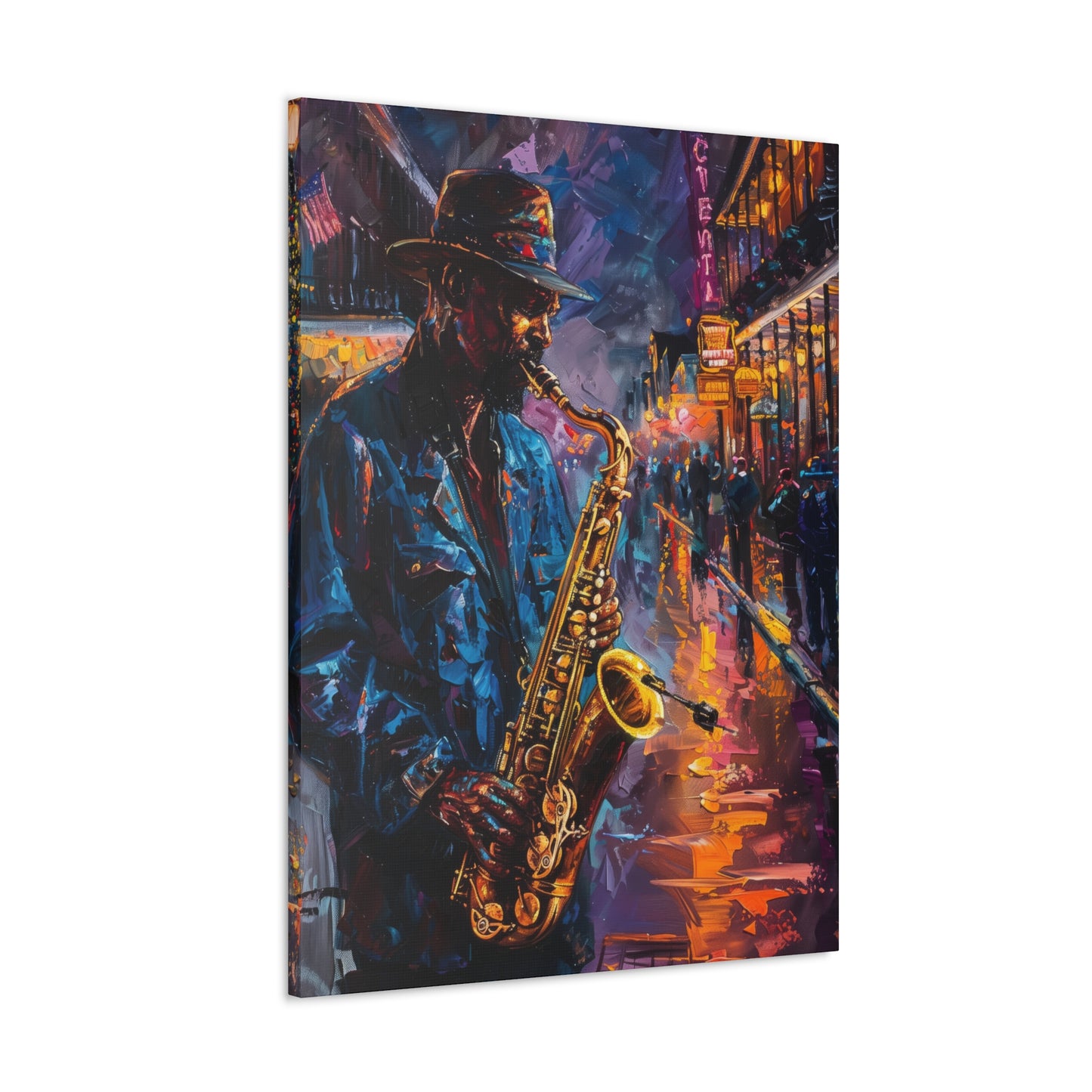 Man Playing Horn on the Street - Rembrandt Style Digital Oil Painting Canvas Gallery Wraps