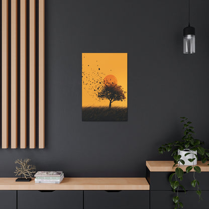 Leafless Tree in a Golden Sunset Digital Illustration Canvas Gallery Wraps