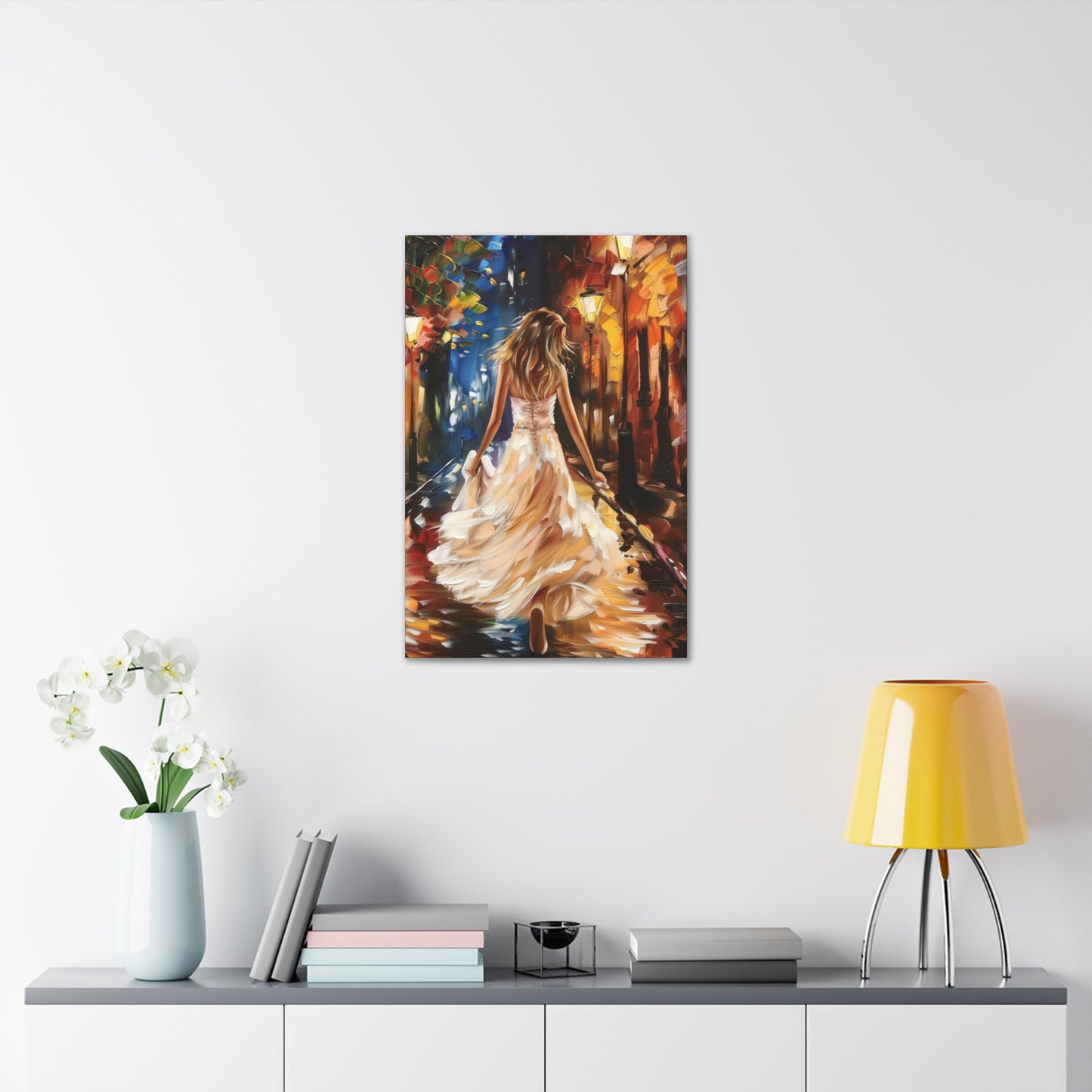 bride walking in street - Leonid Afremov Style Digital Print Canvas Gallery Wraps