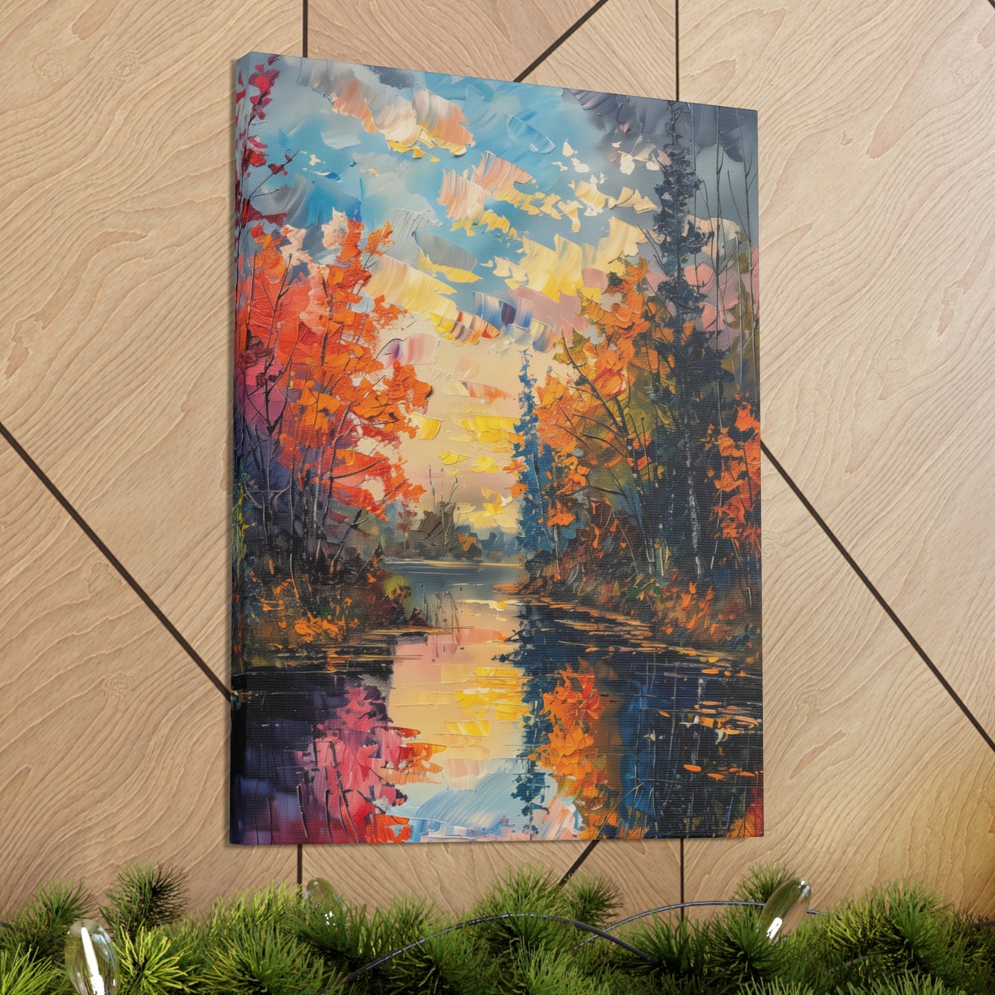 Pond in a Autumn Forest - Claude Monet Style Digital Print Canvas Gallery Wraps