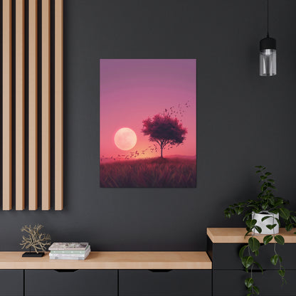 Tree in a Purple Sunset Digital Illustration Canvas Gallery Wraps