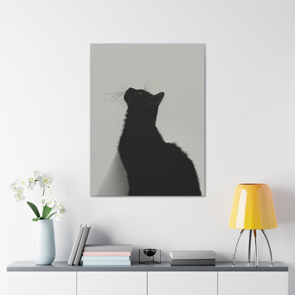 Black Cat Looking Up Digital Illustration Canvas Gallery Wraps