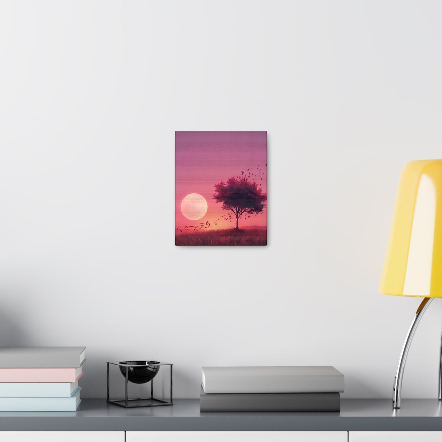 Tree in a Purple Sunset Digital Illustration Canvas Gallery Wraps