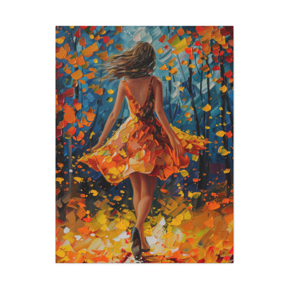 Girl with yellow dress in autumn forest - Leonid Afremov Style Digital Print Canvas Gallery Wraps