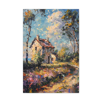 Old house in Countryside Village with garden in medieval times Digital Oil Painting Print Canvas Gallery Wraps