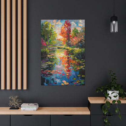 Pond in a Autumn Forest - Claude Monet Style Digital Print Canvas Gallery Wraps