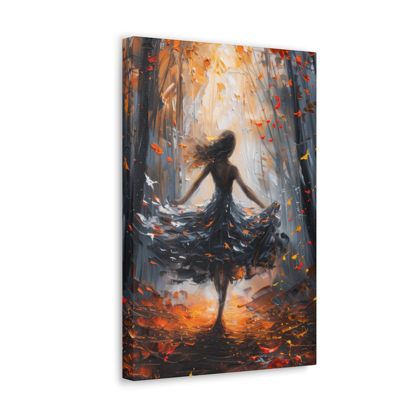 girl dancing in Autumn Forest Digital Oil Painting Print Canvas Gallery Wraps