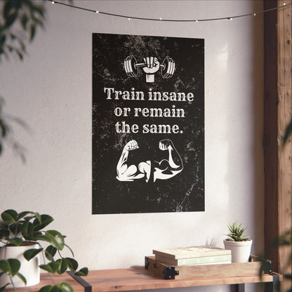 Train Insane or Remain the Same: Motivational Gym Poster - Digital Illustration Matte Vertical Poster