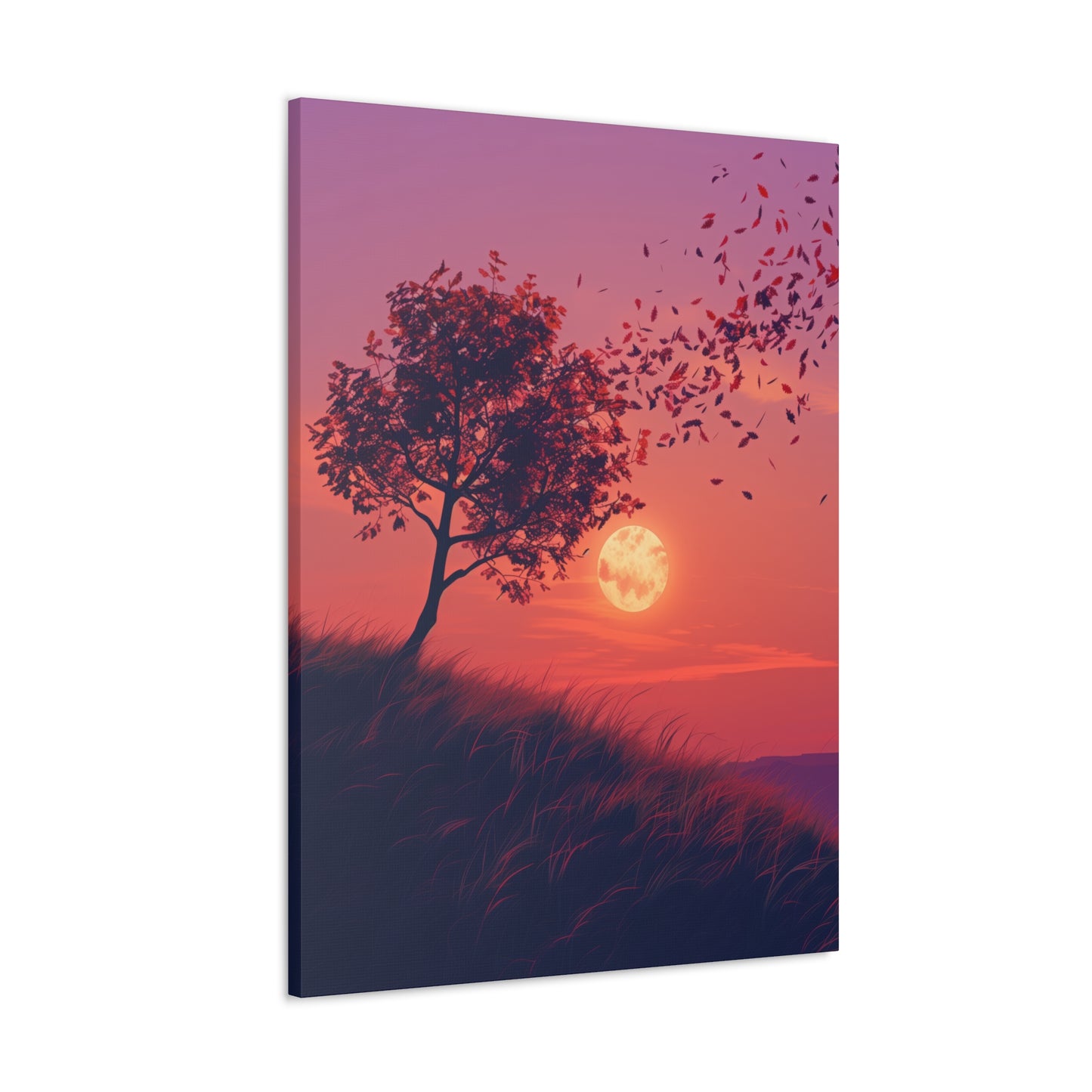 Tree in a Purple Sunset Digital Illustration Canvas Gallery Wraps