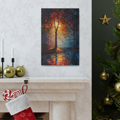 magical tree by the river in the forest - Leonid Afremov Style Digital Print Canvas Gallery Wraps