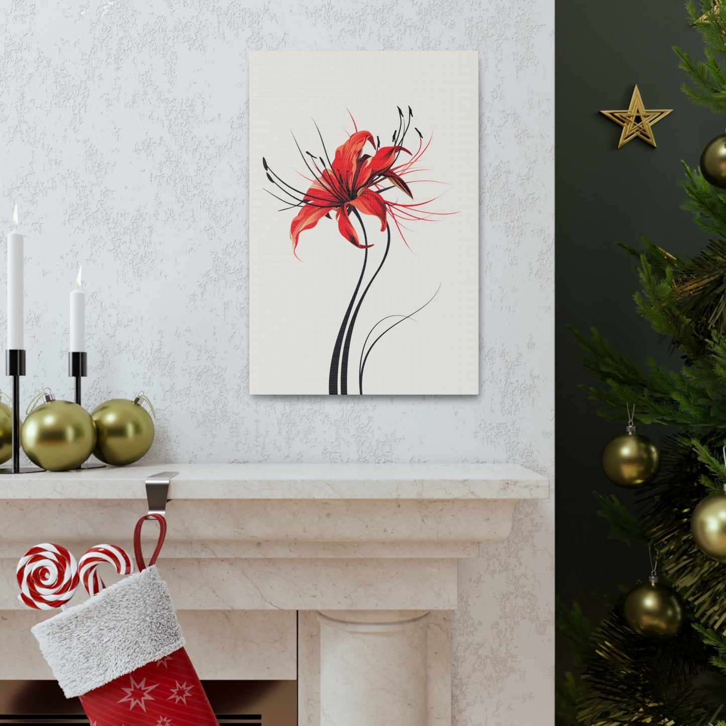 Red Spider Lily Flower Digital Illustration Canvas Gallery Wraps