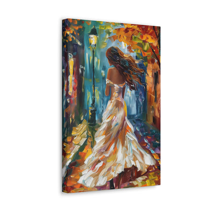 A girl walking in the streets - Leonid Afremov Style Digital Print Canvas Gallery Wraps