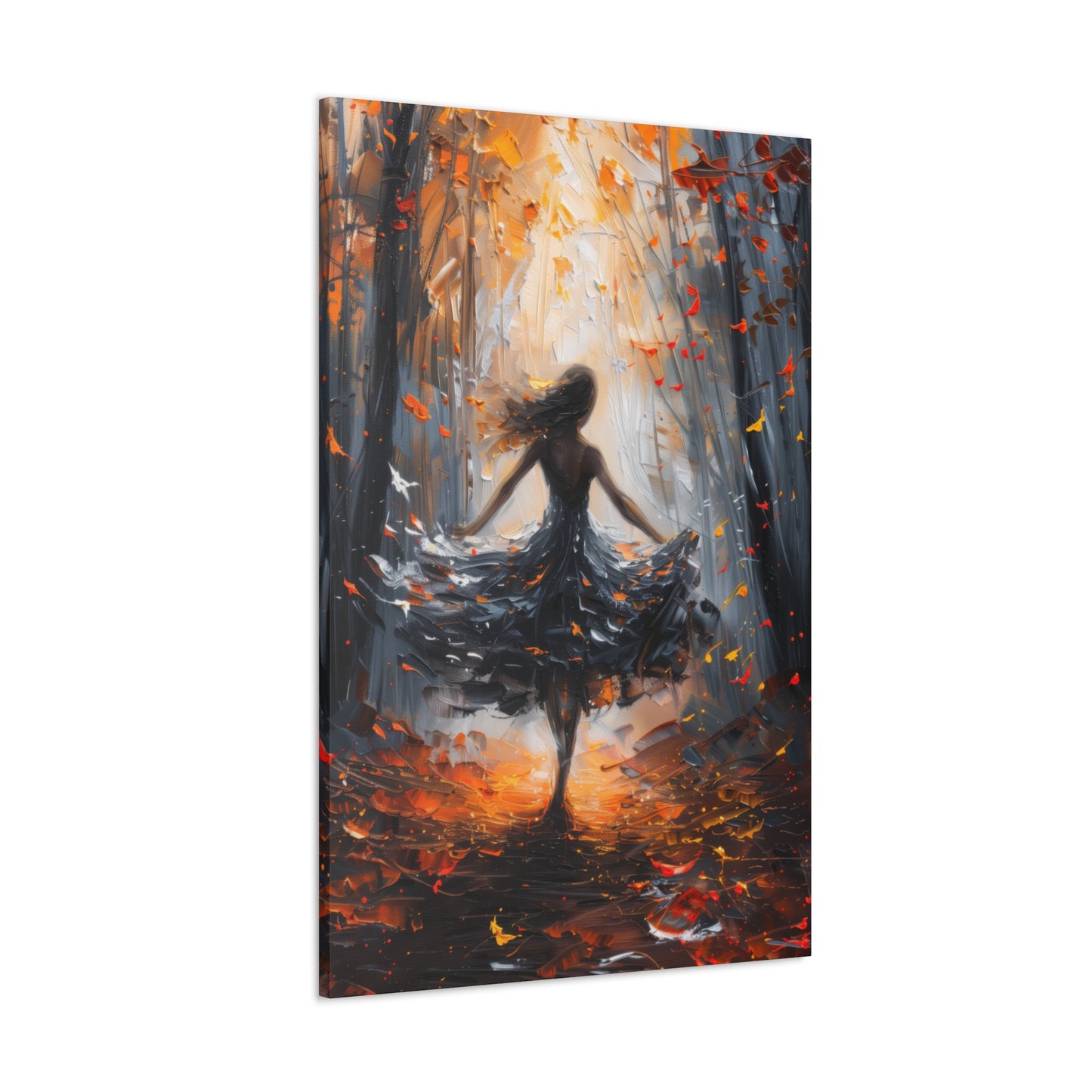 girl dancing in Autumn Forest Digital Oil Painting Print Canvas Gallery Wraps