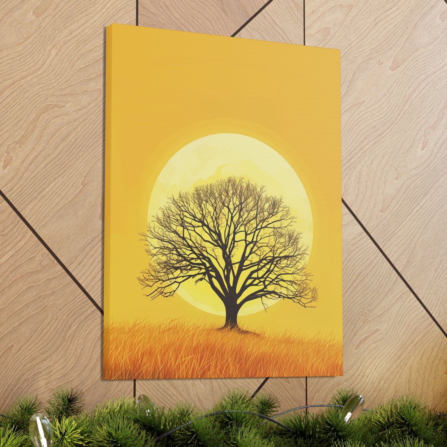 A Leafless Tree in a Golden Evening Digital illustration Canvas Gallery Wraps