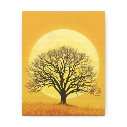 A Leafless Tree in a Golden Evening Digital illustration Canvas Gallery Wraps