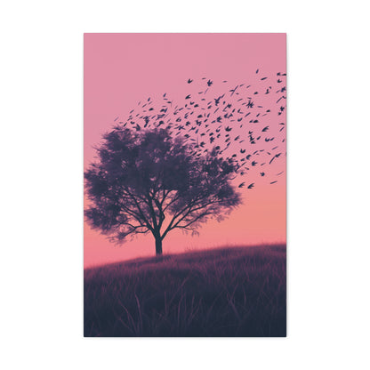 Tree in a Purple Sunset Digital Illustration Canvas Gallery Wraps